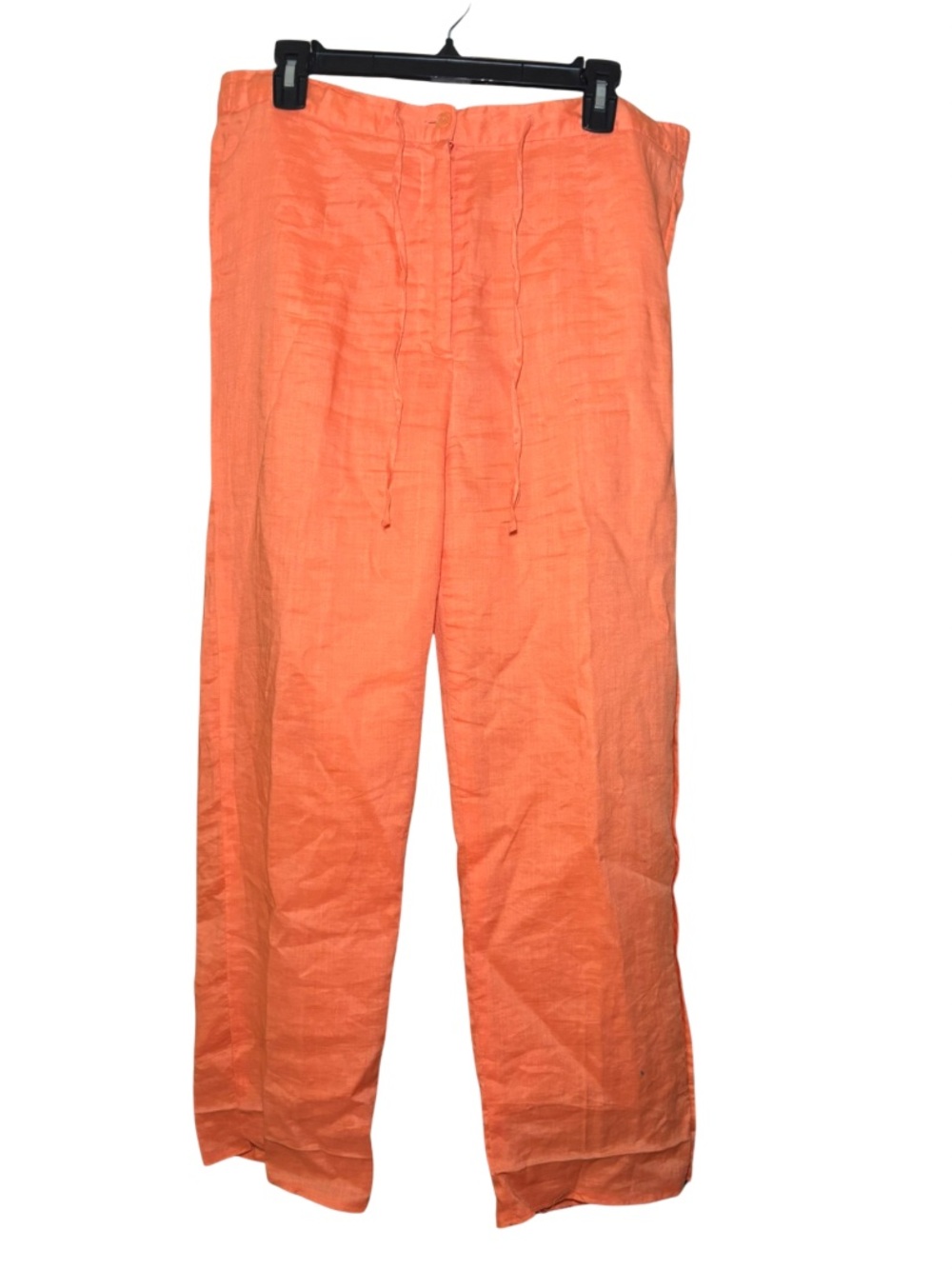 Kaelyn Max 100% Linen Pants Women's Size 12 Coral Orange Drawstring Wide Leg